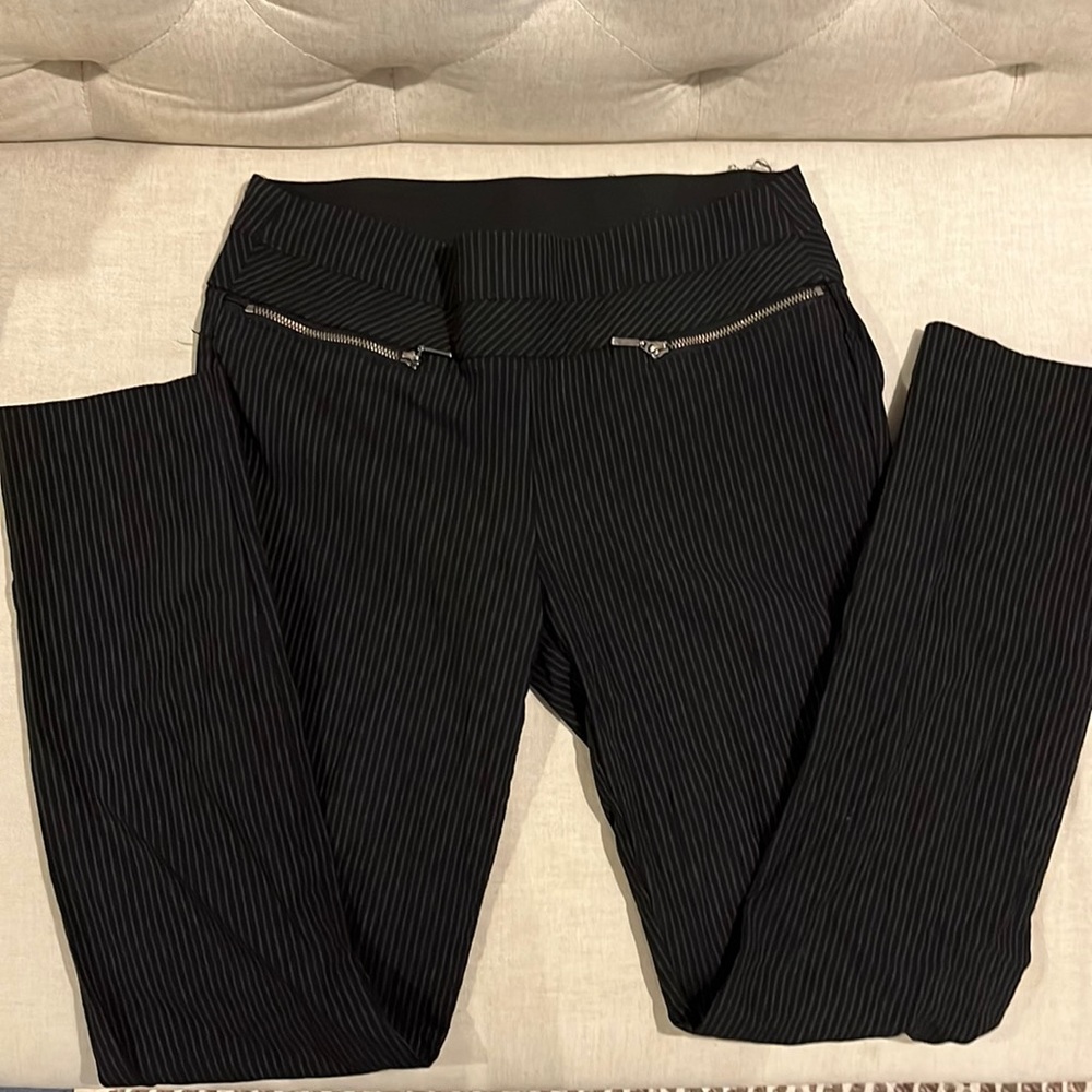 Candie’s Striped Black Mid-Rise Dress Pants